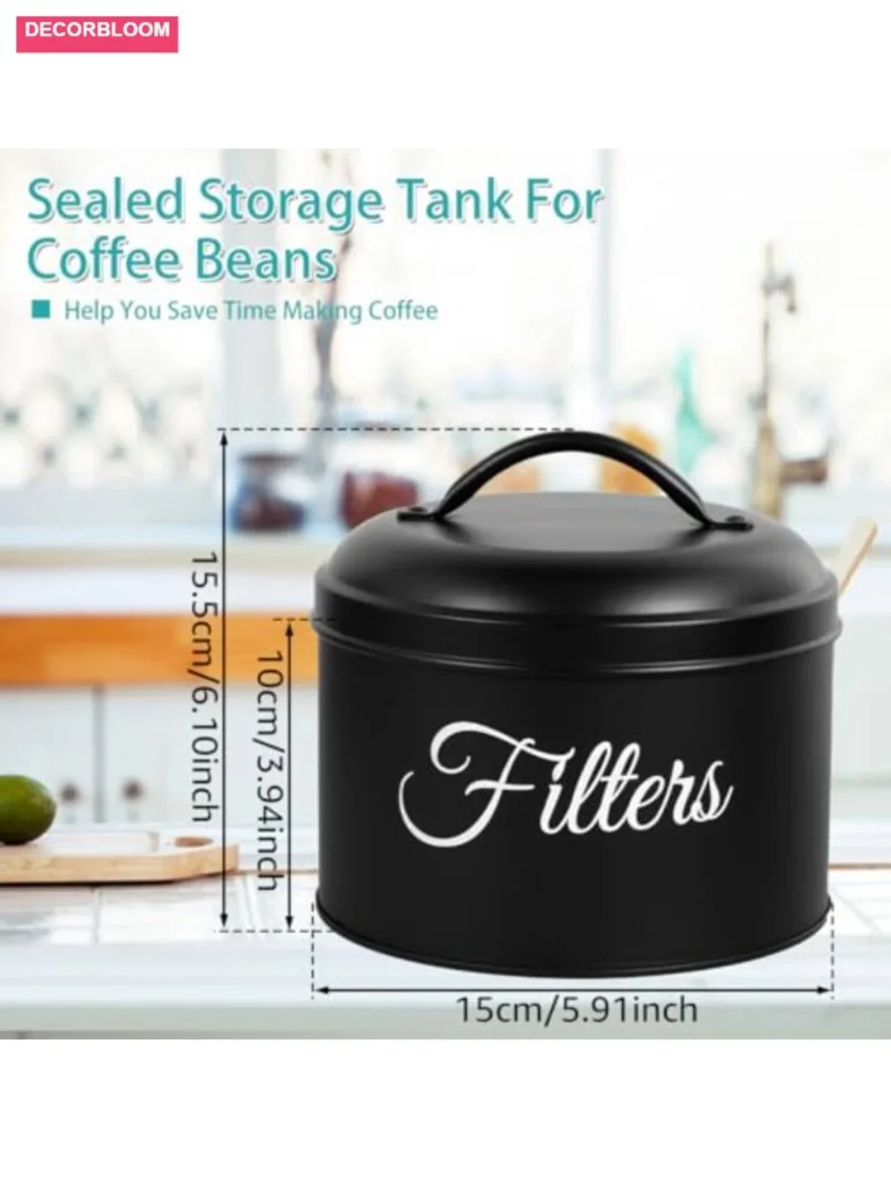 Coffee Filter Holder with Stainless Steel Lid, 60oz Large Capacity Storage